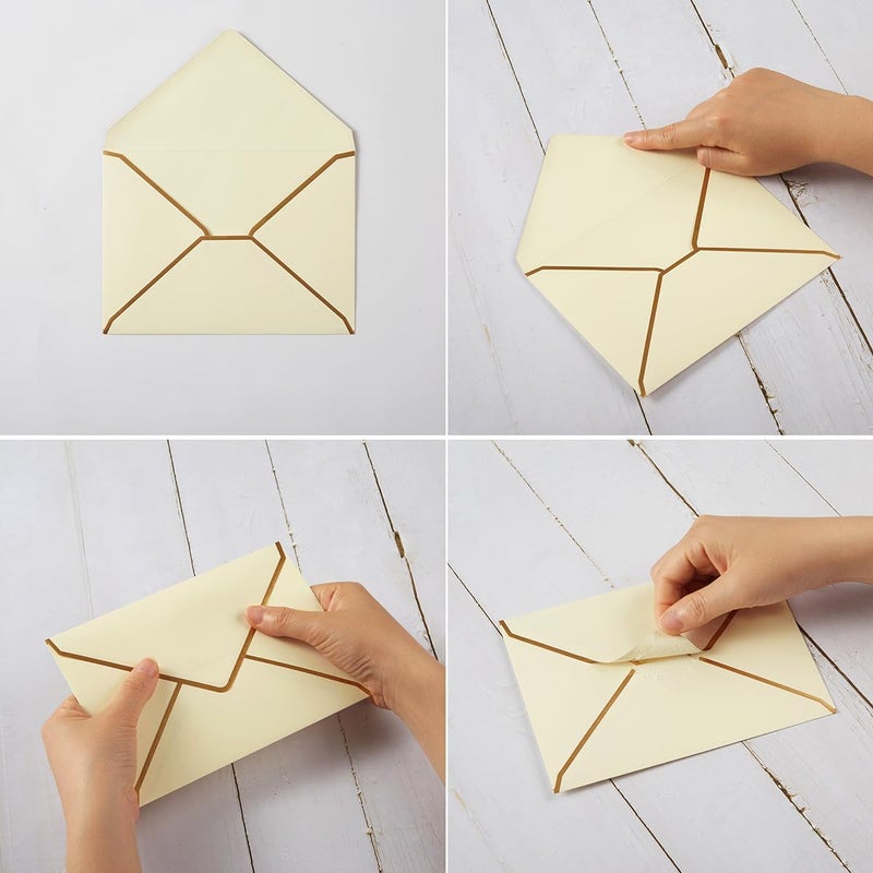 Homtable 100 Pack A7 Envelopes 5 x 7 Card Envelopes V Flap with Gold Border for Office, Wedding Gift Cards, Invitations, Graduation, Baby Shower, Parties (Cream Color, 5.32 x 7.28 Inches) - Image 3